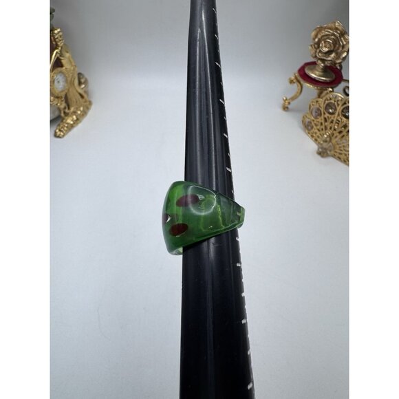 Bohemian Art Abstract Green And Red Watermelon Hand Blown Glass Bling Ring sz 7 - Picture 6 of 9